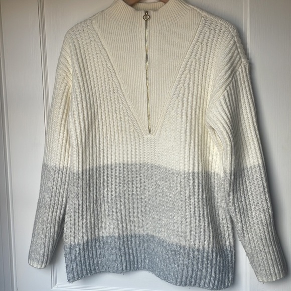 Talbots Zip Collar Color Block Sweater in Ivory/Vesper Heather - M - Picture 3 of 6